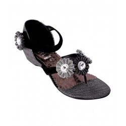 Shiny Floral Motif Ankle Strap Sandals RG-068